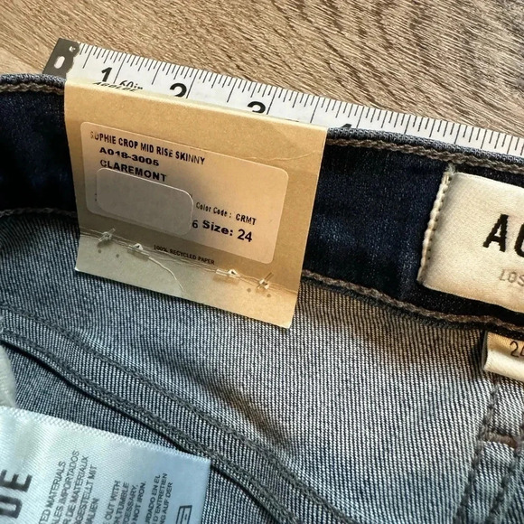 NWT Agolde Sophie Crop Midrise Skinny Women’s 24 2 XS Dark Wash Frayed Hem - Picture 12 of 14